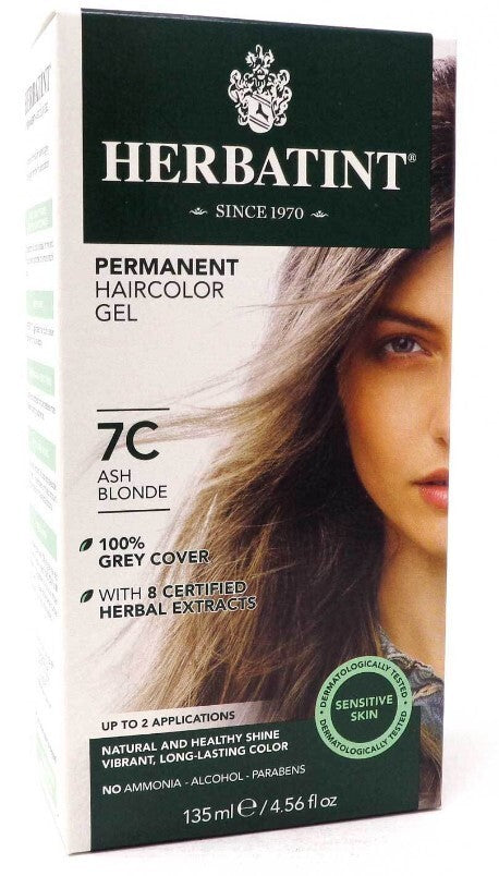 Herbatint Permanent Hair Color Gel 7C Ash Blonde 2 Pack - Natural Herbal Dye