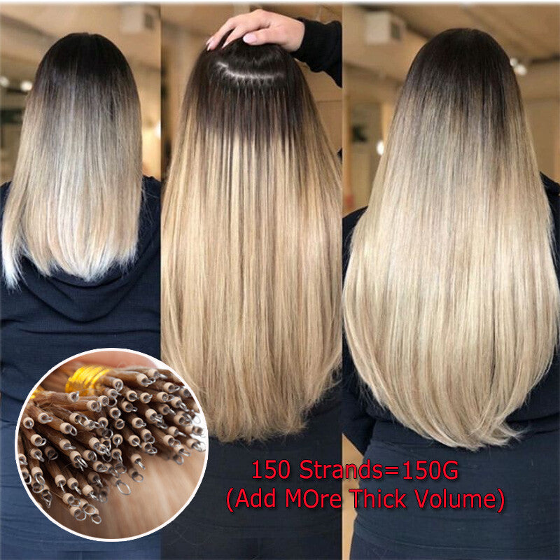 Thick 150PCS Remy Human Hair Extensions Nano Ring Beads Micro Loop 14-24 Inch