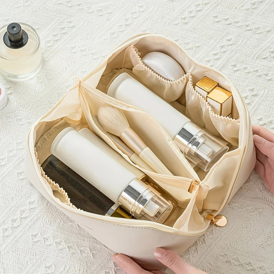 Large PU Leather Makeup Bag Travel Organizer with Zipper - Multiple Colors