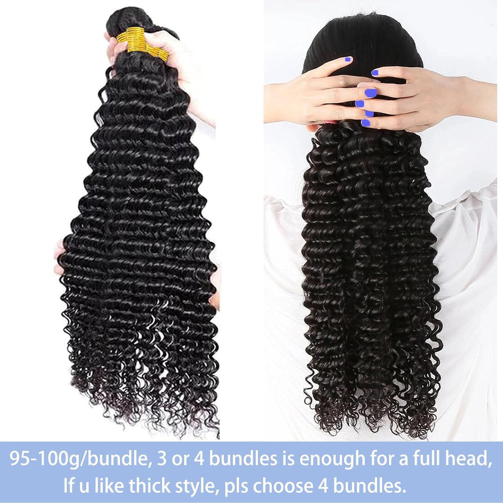 28 Inch Deep Wave Human Hair Bundles Wet and Wavy - Natural Brazilian Hair for Women