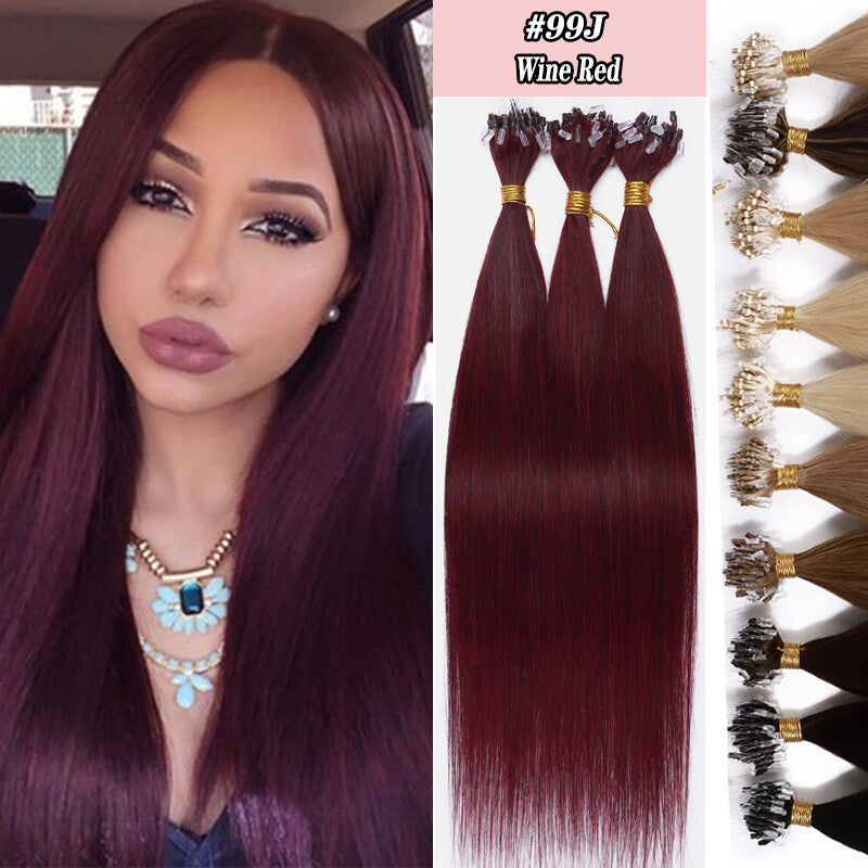 Human Hair Micro Ring Extensions Loop Tip - Remy Silky Straight Hair