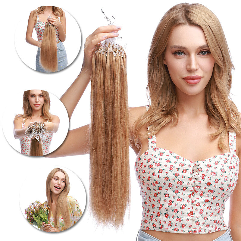 Micro Ring Human Hair Extensions - Remy Straight Microlink Beads, Multiple Lengths & Colors