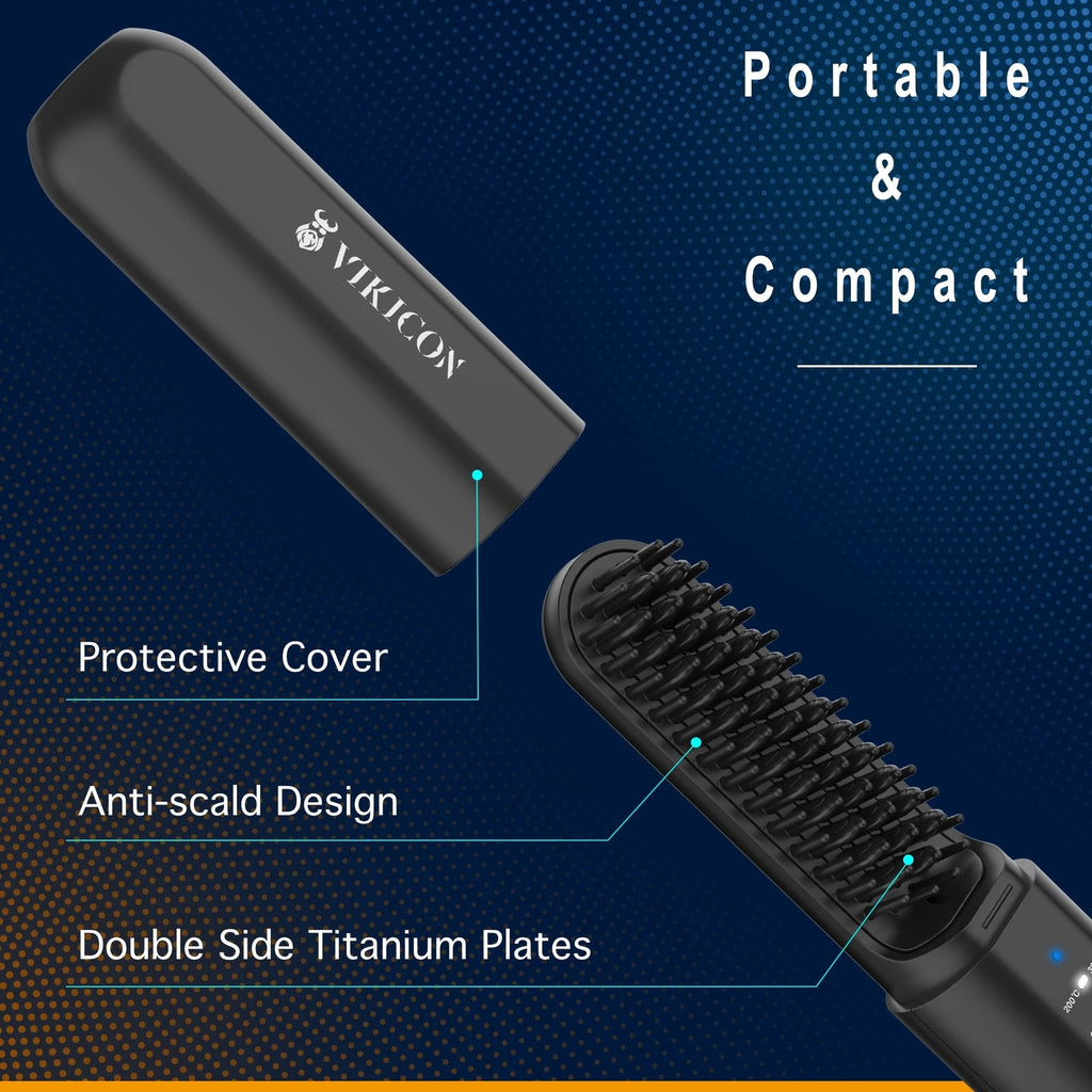 Cordless Beard & Hair Straightening Brush for Men - Travel-Friendly Hot Comb