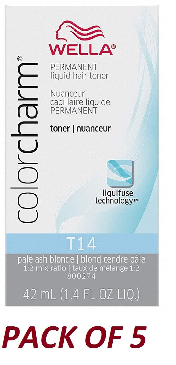 Wella Color Charm T14 Pale Ash Blonde Hair Toner - 1.4 oz, Pack of 5