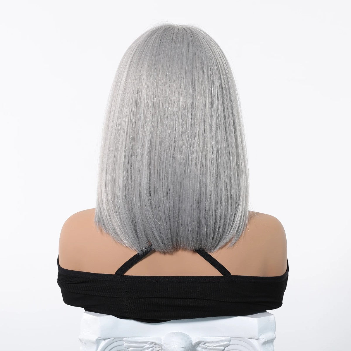 Grey Synthetic Halloween Costume Wig with Bangs - Bob Style