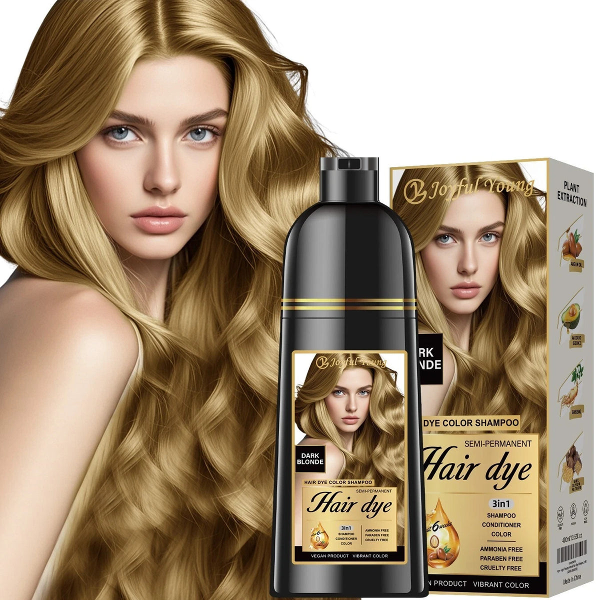 Dark Blonde 3-in-1 Hair Dye Shampoo Gray Coverage Ammonia-Free