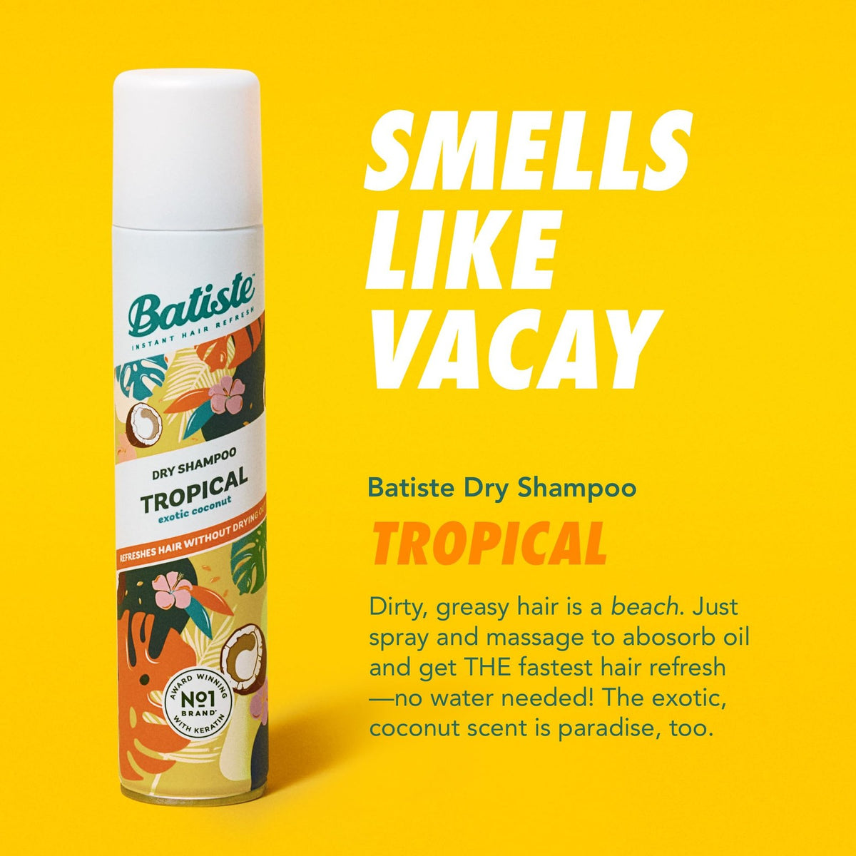 Batiste Tropical Dry Shampoo Waterless Hair Spray 3.81oz 3 Pack