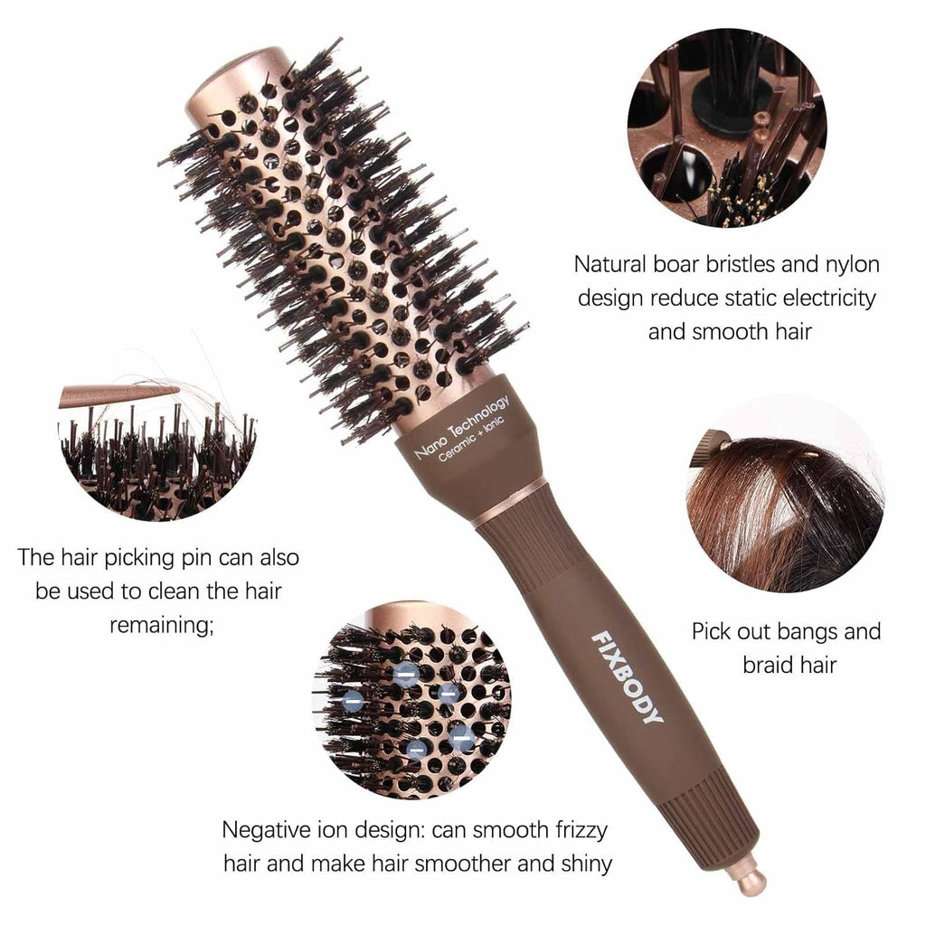 Nano Ceramic Round Hair Brush for Thick Hair 1.25 Inch Barrel - Salon Quality Styling Tool
