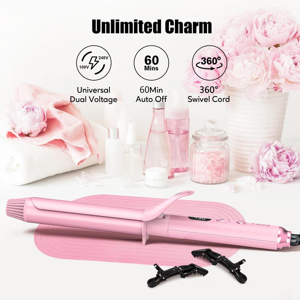Long Barrel Curling Iron 1.25 Inch for Thin Hair with Adjustable Temp