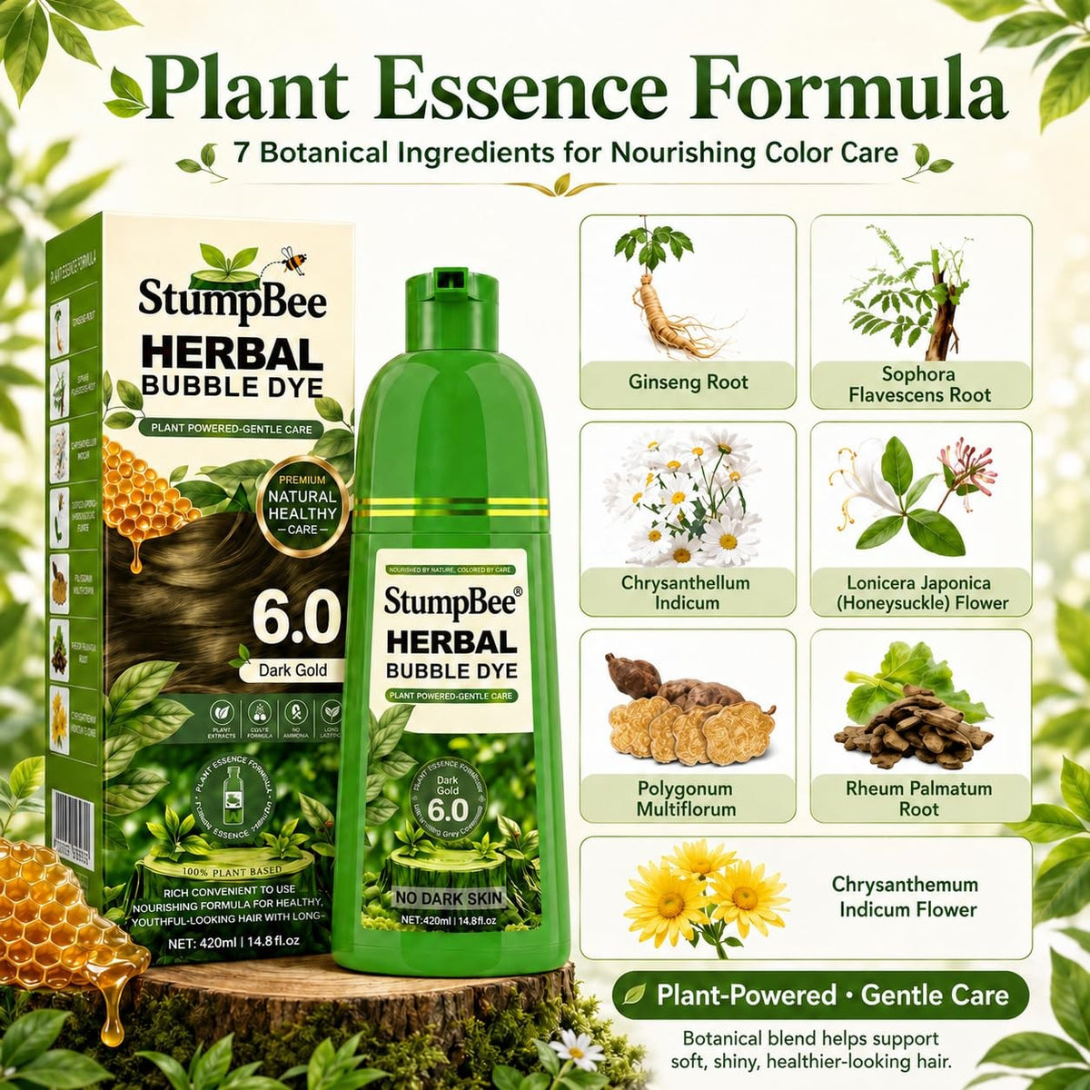 Herbal Hair Dye Shampoo 3-in-1 for Gray Coverage, 420ml - Easy at-Home Hair Color