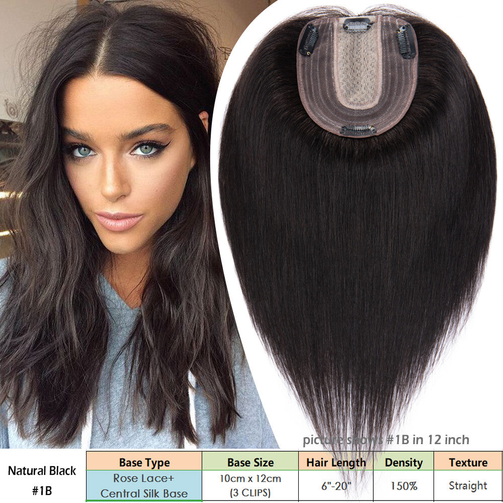 Remy Human Hair Clip-In Hair Topper with Silk or Mono Base - Natural & Dark Colors