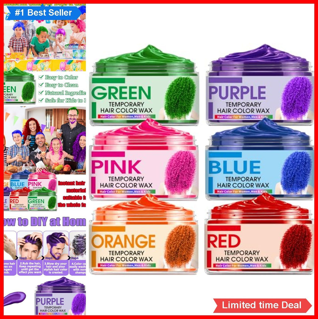 Temporary Hair Color Wax Set - 6 Bold Shades for Kids & Cosplay