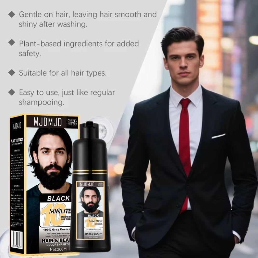 Men's Beard & Mustache Dye Shampoo - Gray Coverage, Natural Black, 5-Minute Quick Color