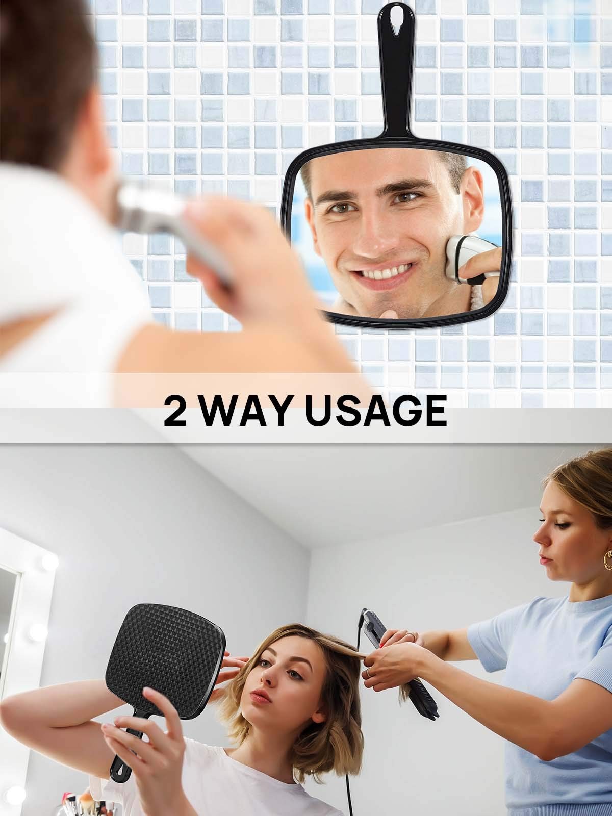 9.3 Inch Black Handheld Makeup & Hairdressing Mirror with Handle