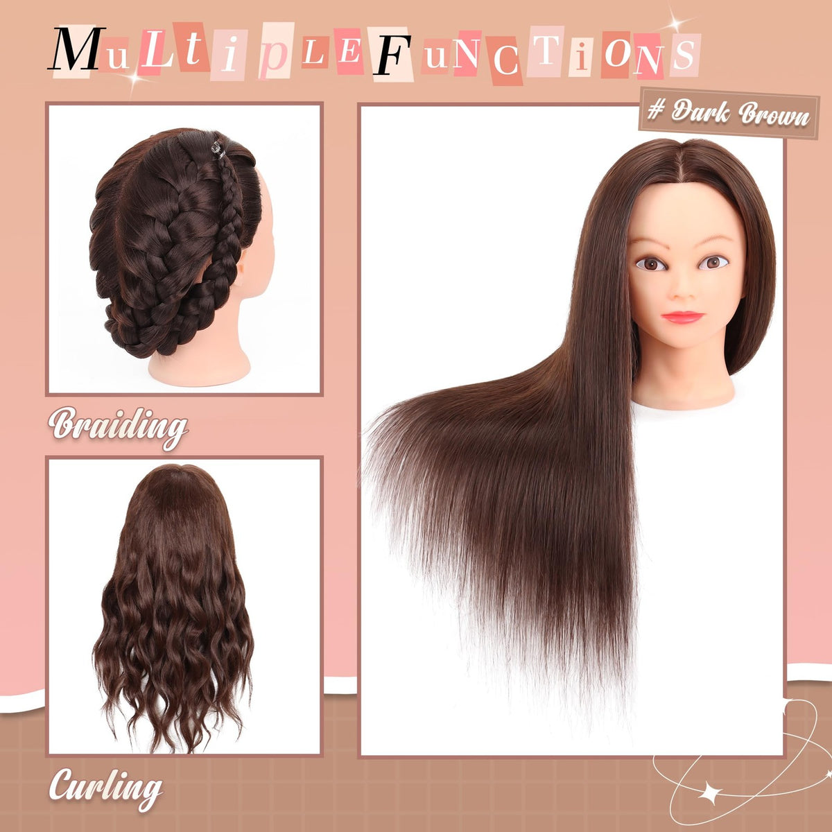 Mannequin Head with Hair 80% Real Human Hair 26-28 Inch for Cosmetology & Styling