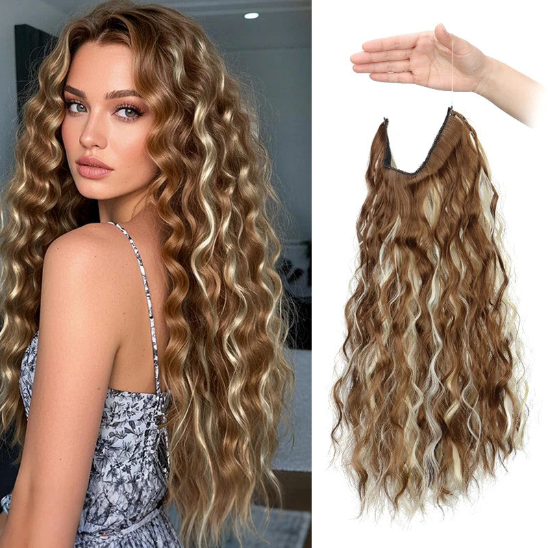 Lightweight Water Wave Curly Hair Extensions - Synthetic Fluffy Hairpiece