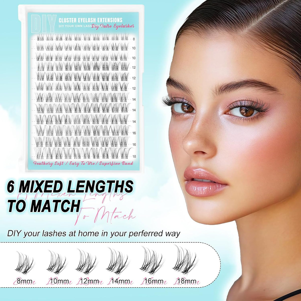 Natural Wispy Lash Clusters for DIY Eyelash Extensions 8-18mm