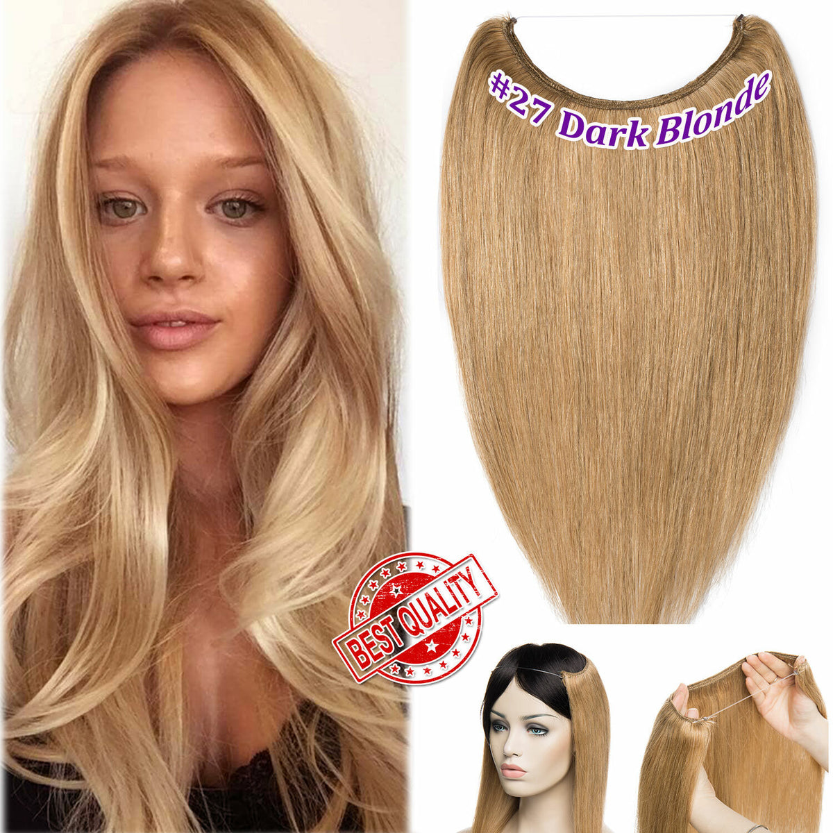 Wire-In Human Hair Extensions with Clips - Thick & Natural Look, 12-22 Inches