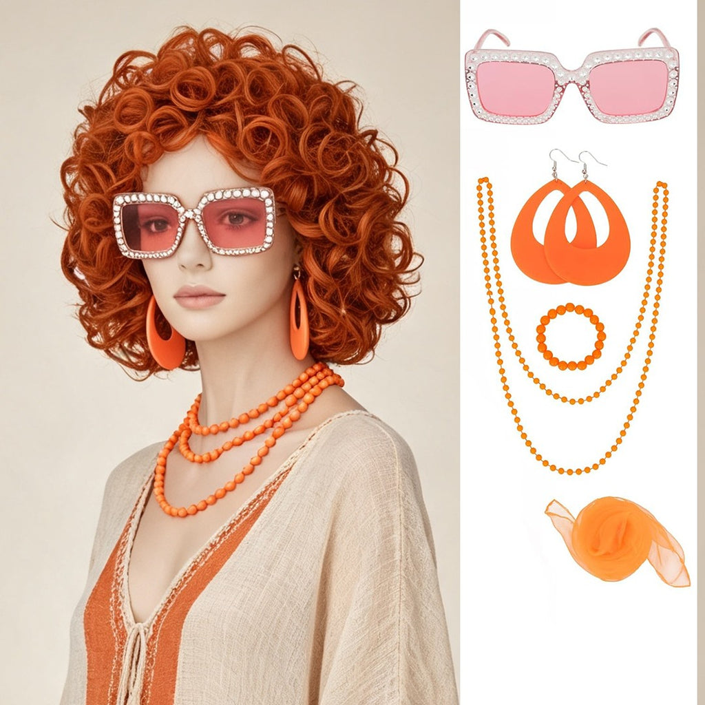 Women's Short Orange Wavy Cosplay Wig with Accessories - Halloween Costume