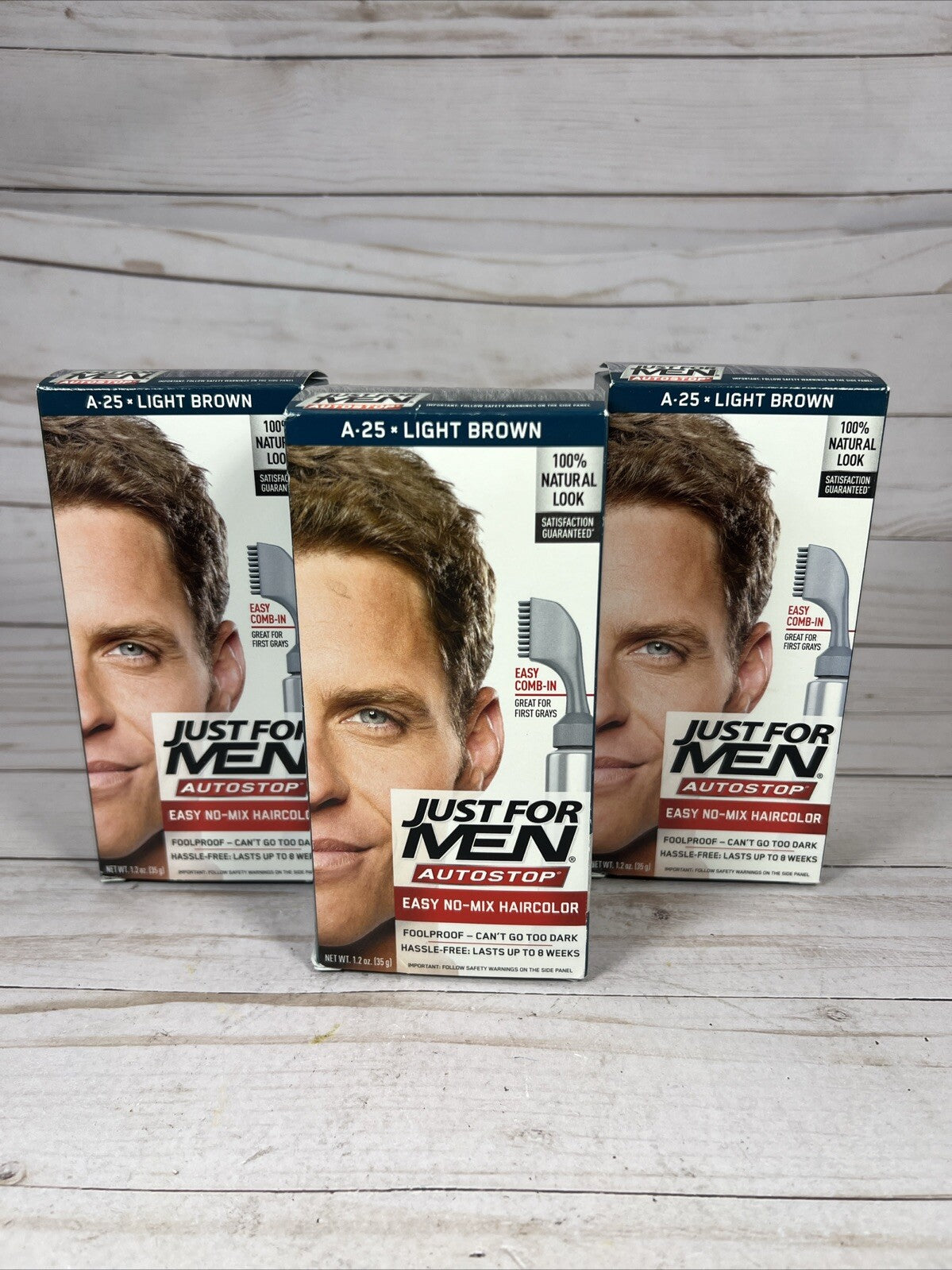 Just For Men Light Brown Hair Color Kit 3-Pack No-Mix AutoStop Easy Application