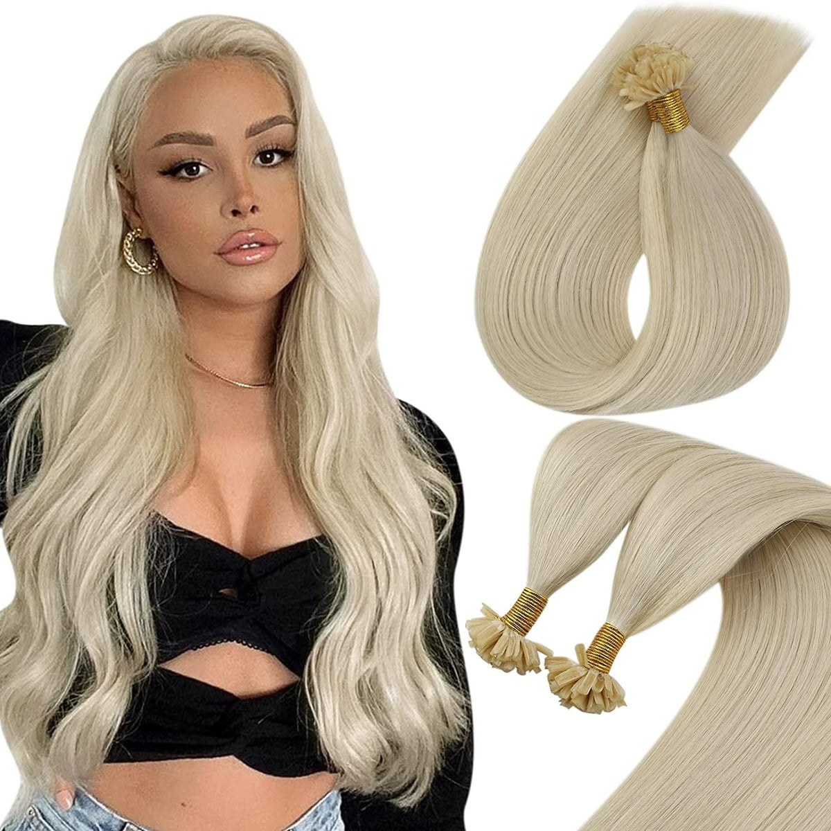 Keratin Bonded Hair Extensions U-Tip Platinum Blonde 26 Inch 100 Strands