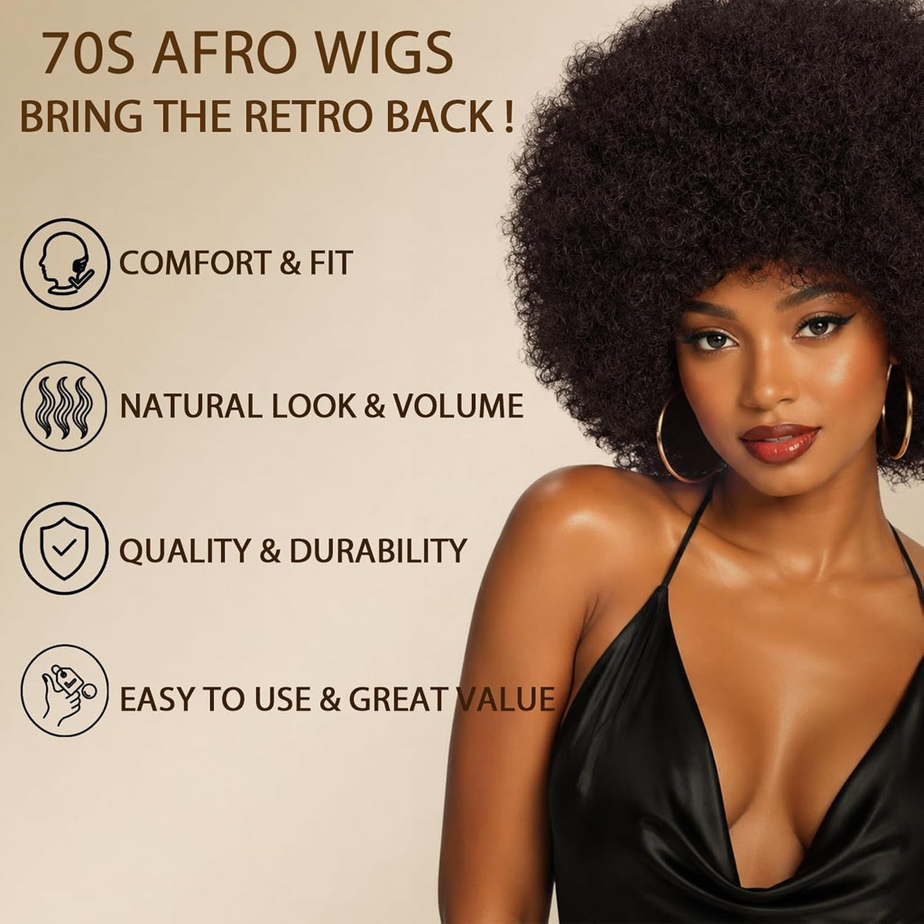 Short Kinky Curly Afro Wig with Bangs - Glueless, Natural Look for Black Women Men