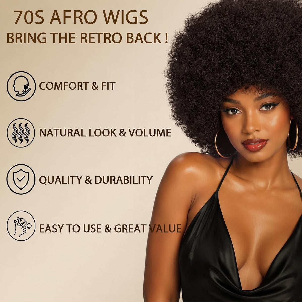 Short Kinky Curly Afro Wig with Bangs - Glueless, Natural Look for Black Women Men