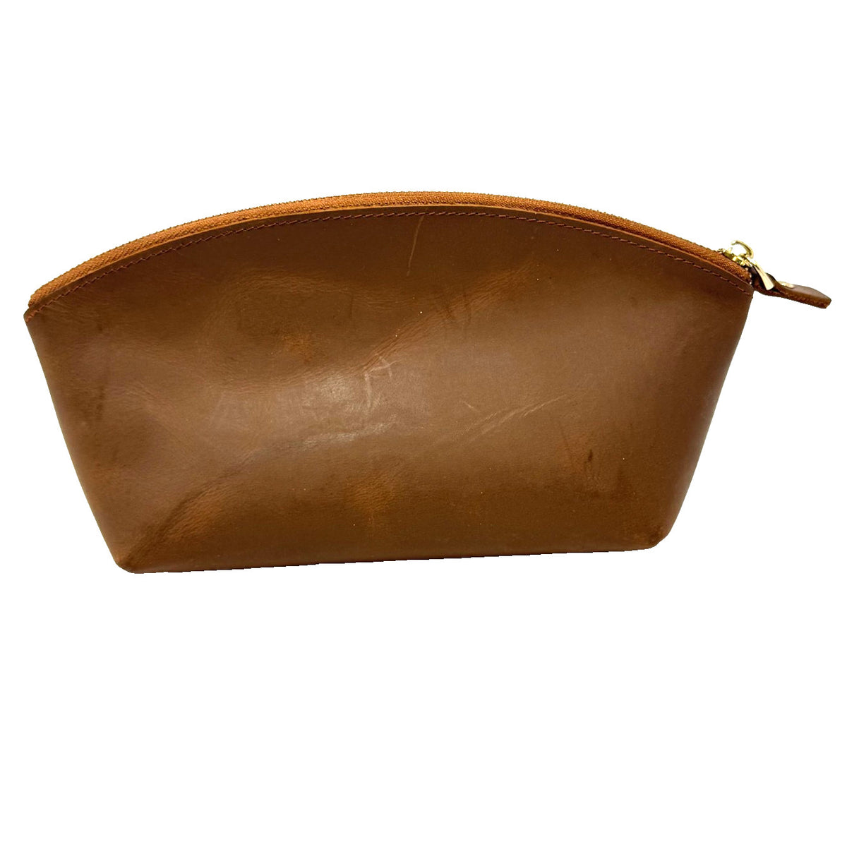 Brown Leather Toiletry & Makeup Travel Bag with Gold Zipper