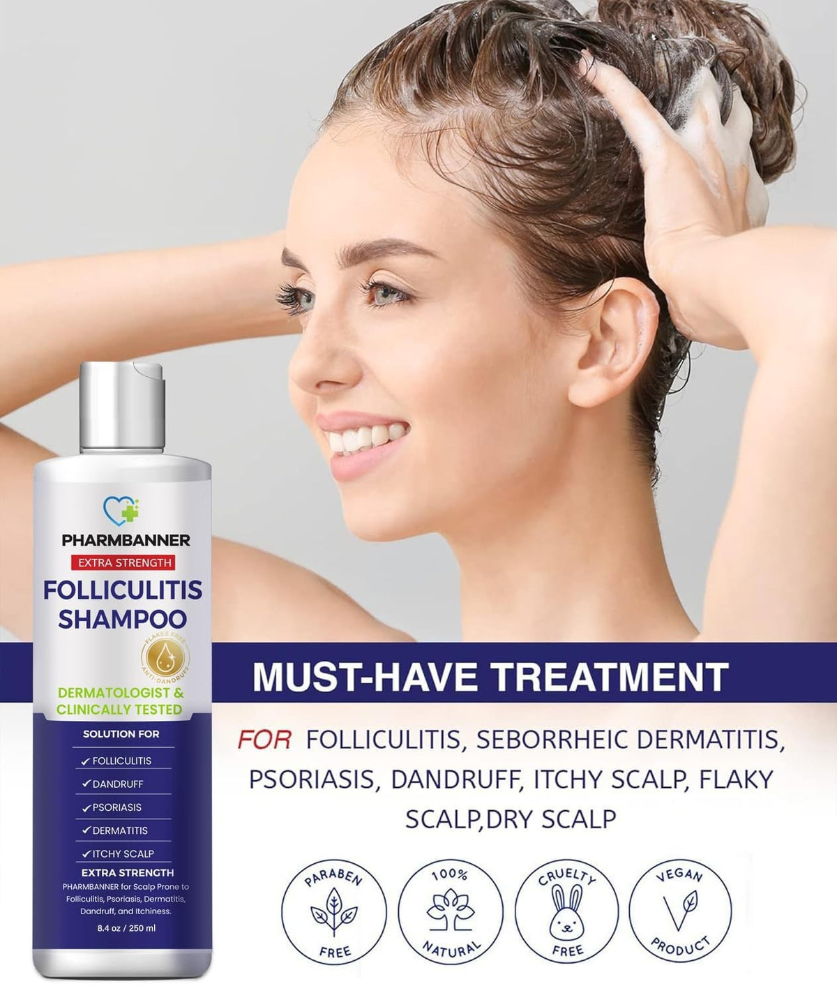 Anti-Fungal Shampoo for Folliculitis & Psoriasis - Soothes Dry Scalp Relief