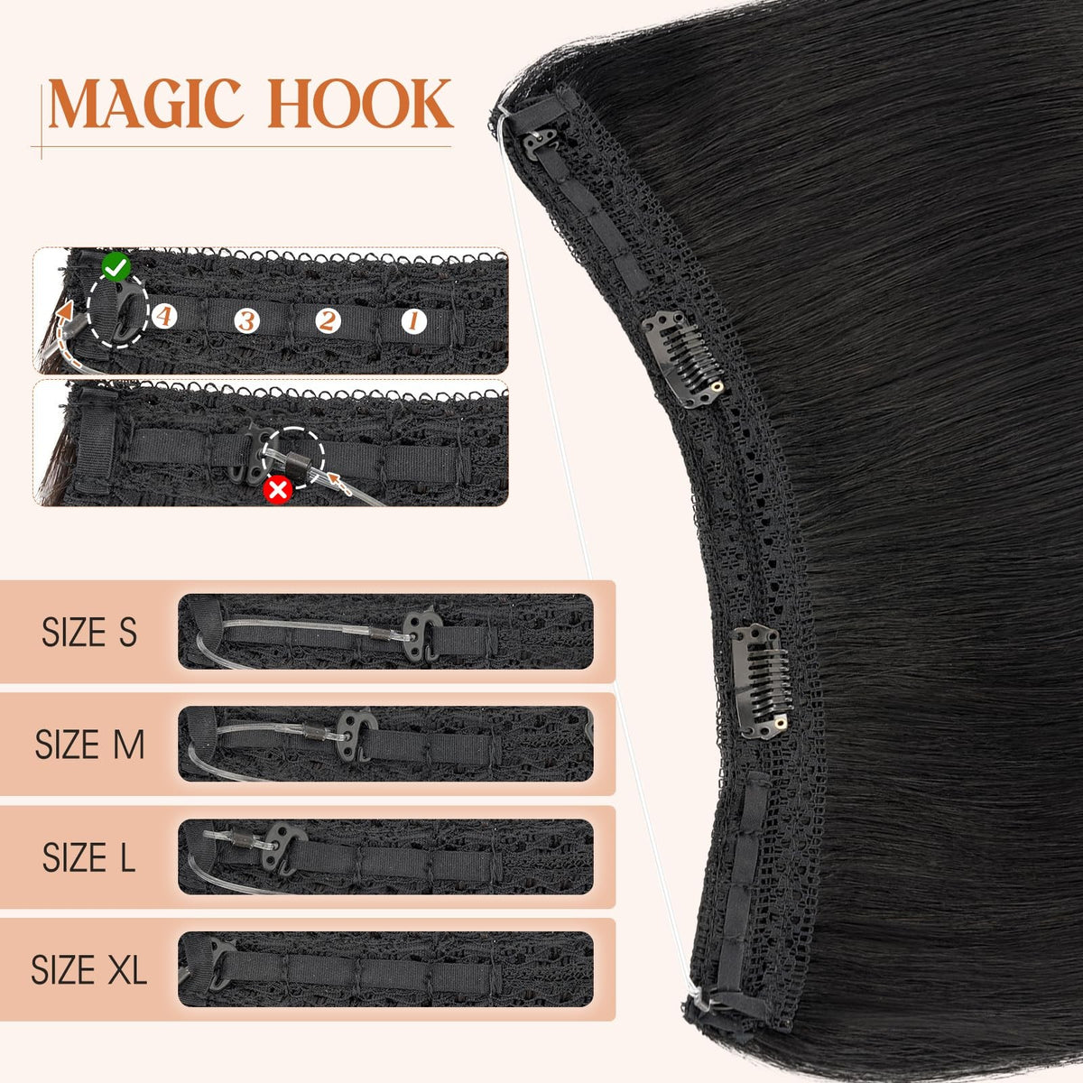 14 Inch Human Hair Wire Extensions - Short Straight Natural, 60G