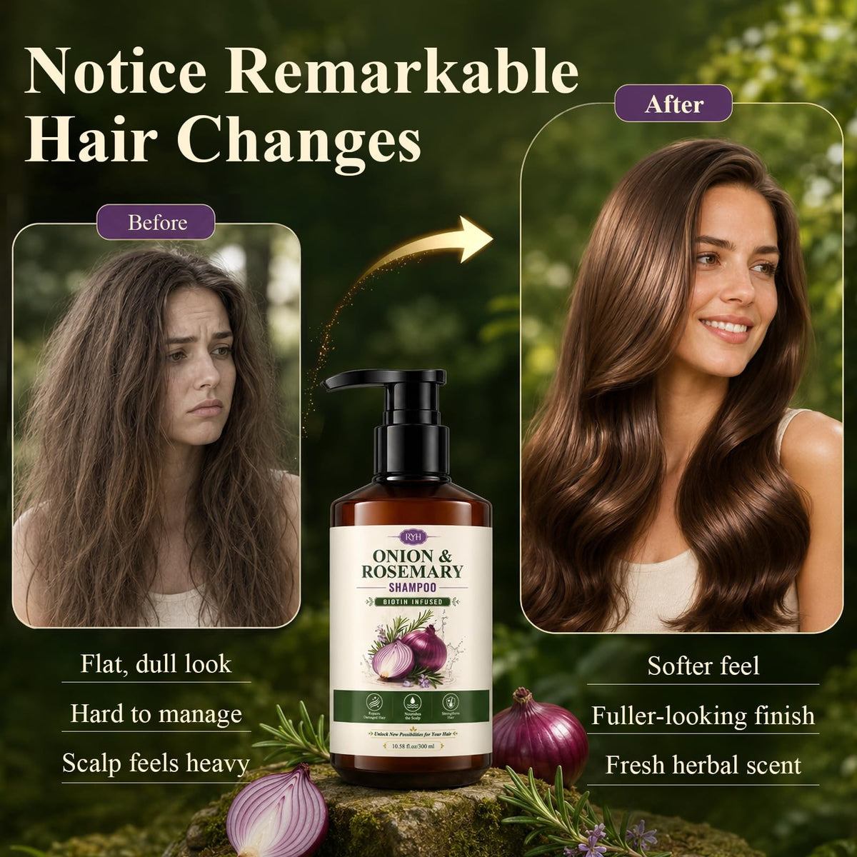 Onion Hydrosol Shampoo for Hair Growth with Biotin & Rosemary - Natural Hair Thickening Cleanser