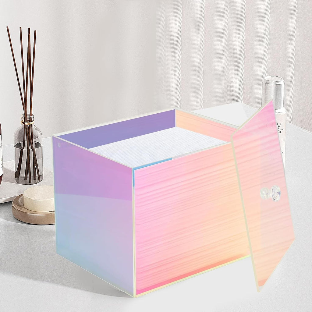 Disposable Face Towel Box, Acrylic towel holder clear rainbow lid