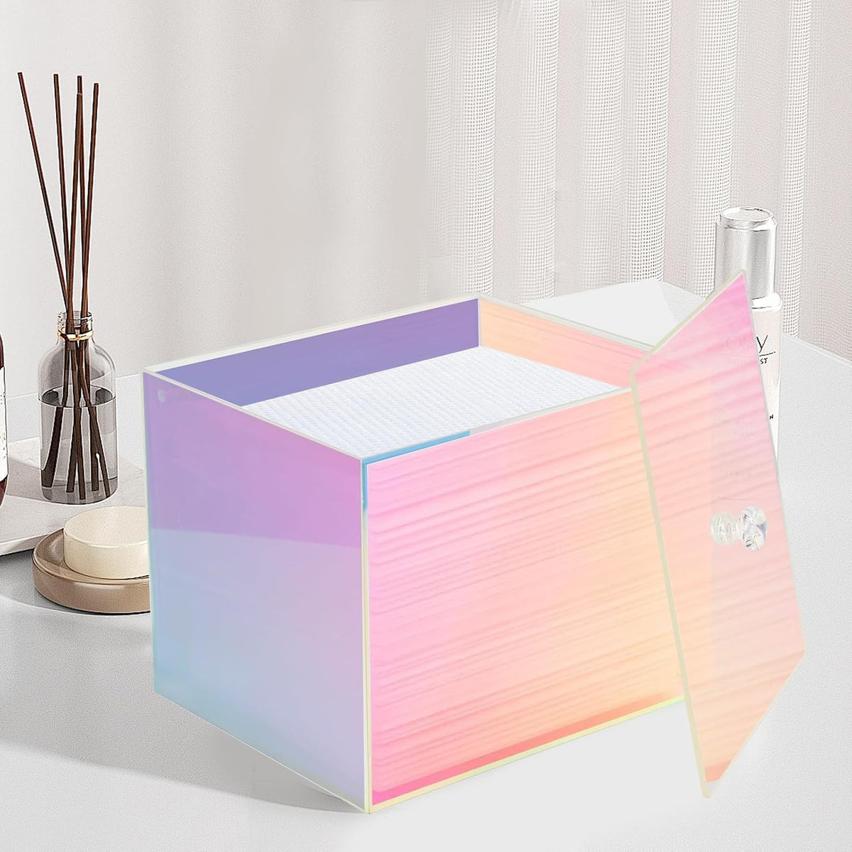 Disposable Face Towel Box, Acrylic towel holder clear rainbow lid
