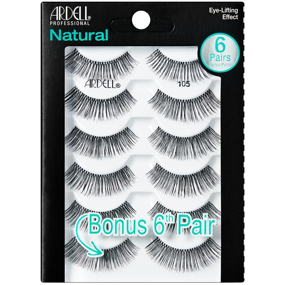 False Eyelashes Natural 105 Black 6 Pairs - Flared, Light Volume, Invisiband