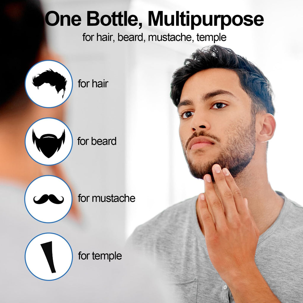Men's Black Beard & Hair Dye for Gray Coverage, 3-in-1 Beard Shampoo, Long-Lasting, 200ML