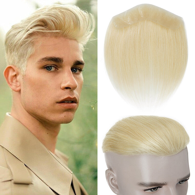 Men's Receding Hairline PU Hairpiece with Human Hair Toupee – Natural Look & Adjustable Fit