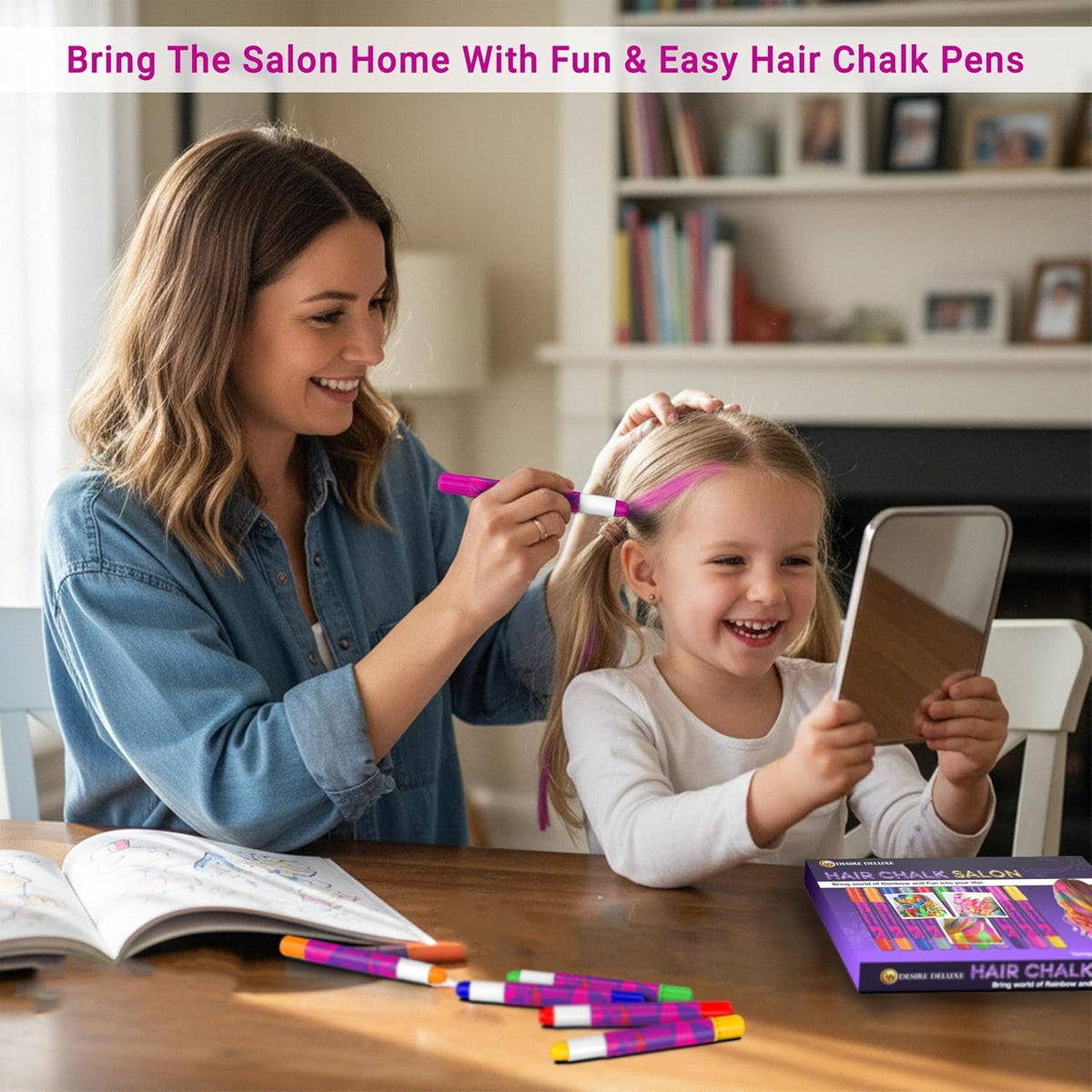 Kids Washable Hair Chalk Set - 10 Bright Temporary Hair Color Pens for Children & Teens