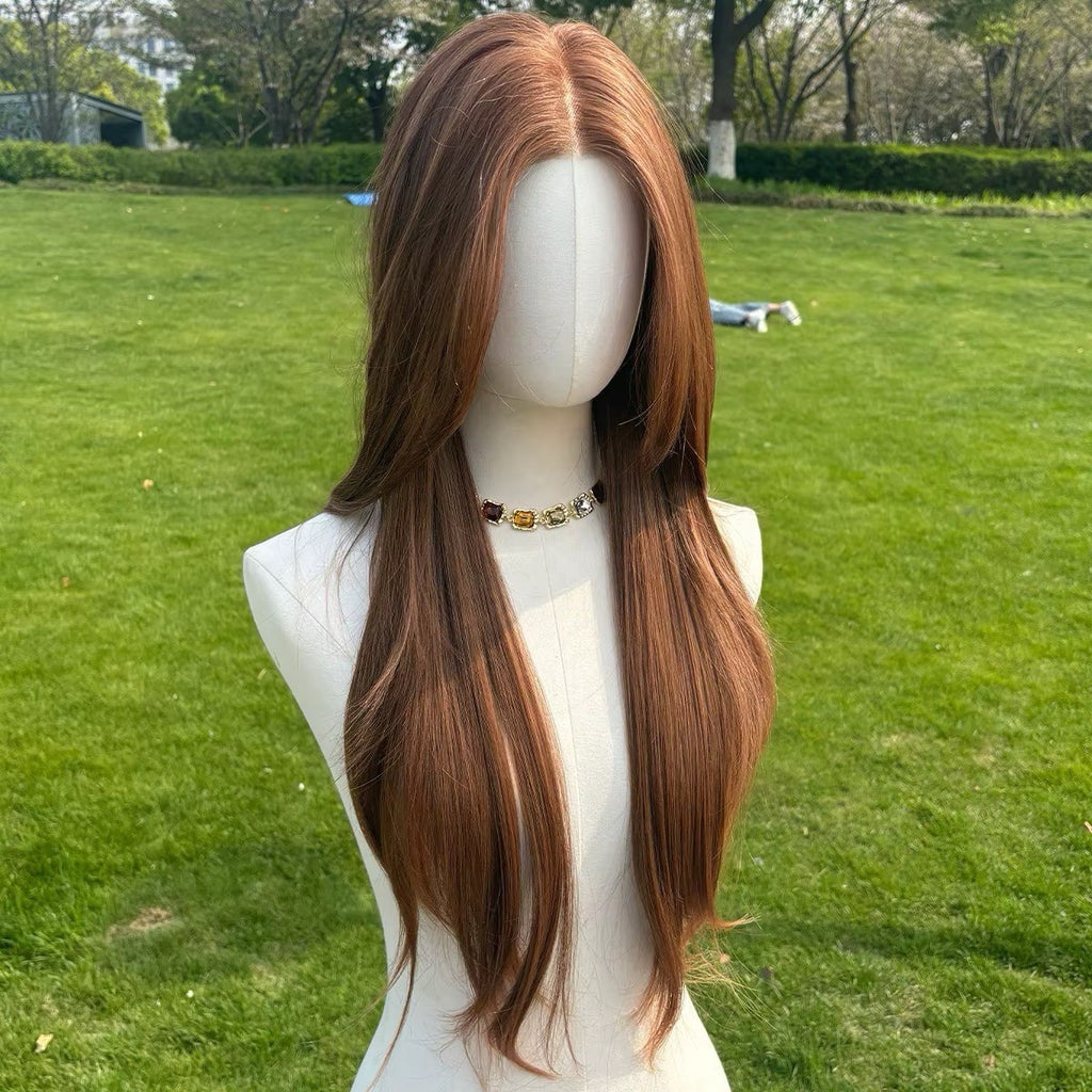 Lace Front Wigs - 13x4 Straight Auburn Light Brown 26 Inch Silky Heat-Resistant Hair Extension