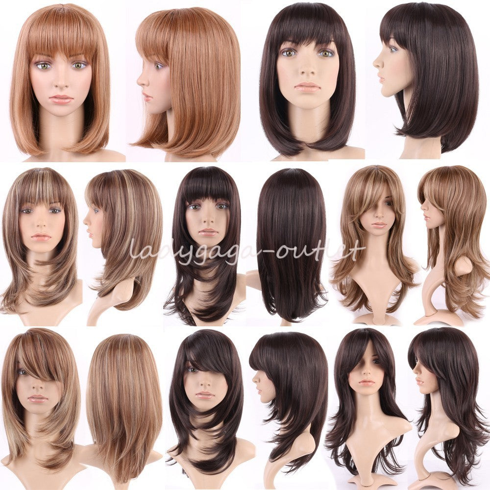 Women Long Curly Wavy Synthetic Wig with Bangs for Party & Costume