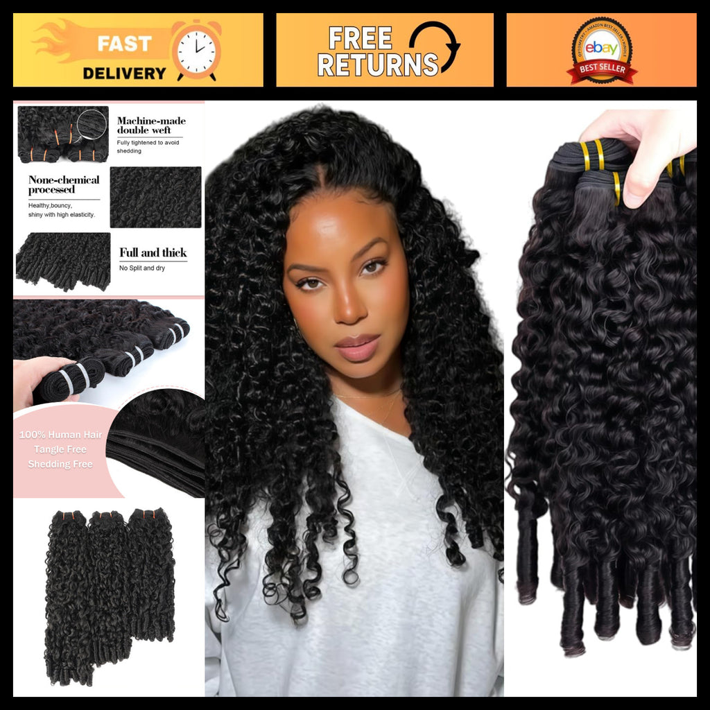 Natural Black Burmese Curly Hair Bundles - Unprocessed Human Hair Extensions, 18-22 Inches