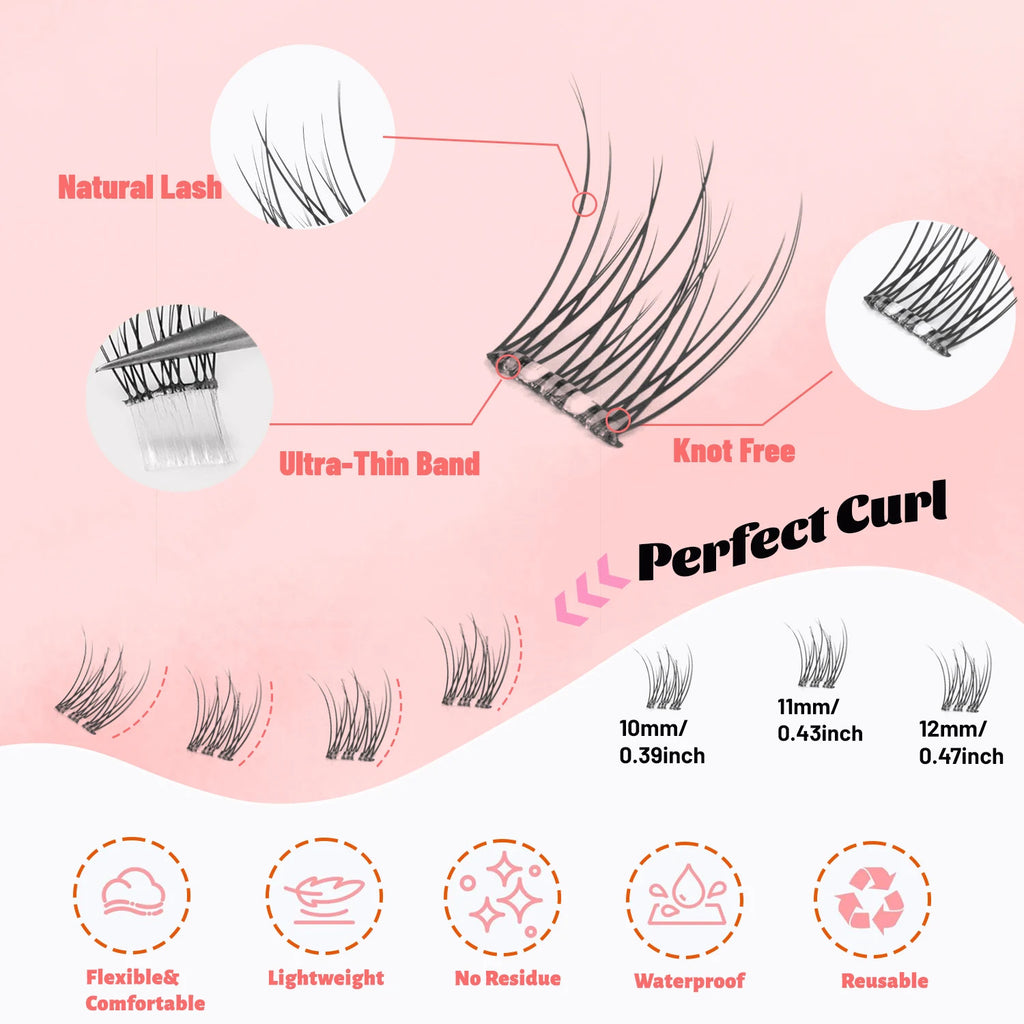 120Pcs Press-On Cluster Eyelashes with Pre-Glued Segments - DIY False Lash Set