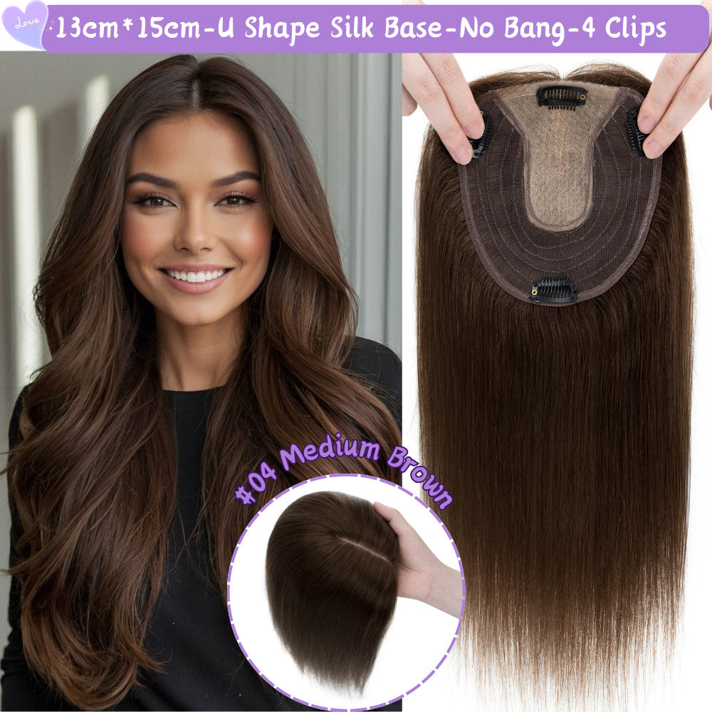 Clip-In Hair Topper for Women - Natural Remy Human Hair Wiglet with Lace/Silk Base