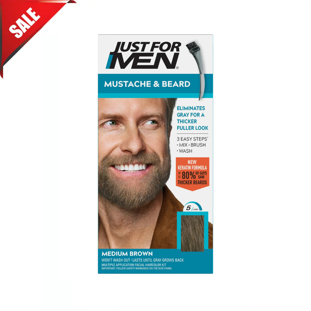 Beard & Mustache Coloring Kit for Gray Hair - Medium Brown 3 Pack