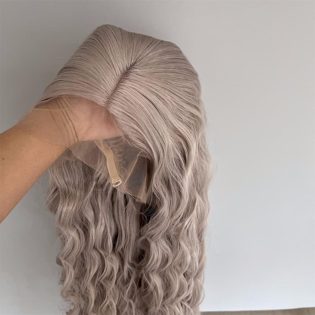 Long Wavy Synthetic Lace Front Wig - Heat Resistant Gray T Lace Wig