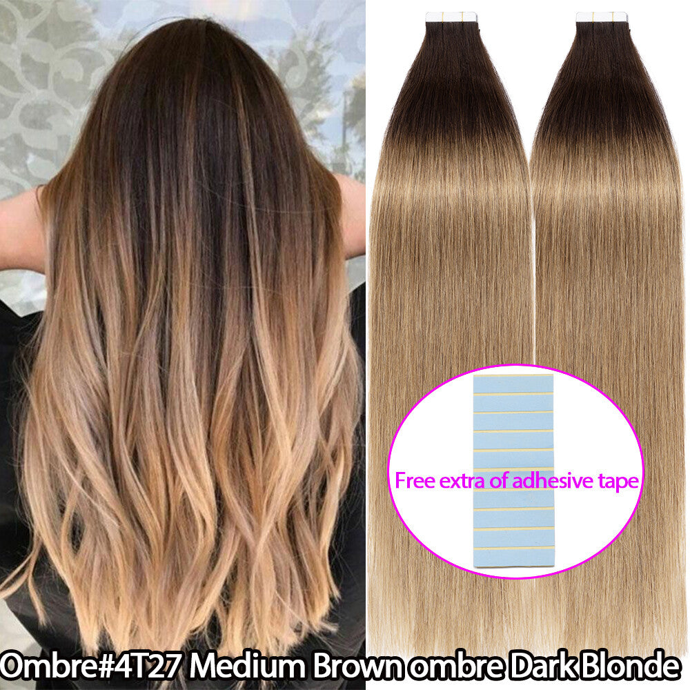 Russian Tape-In Human Hair Extensions - 100% Remy Body Wave, Multiple Colors & Lengths