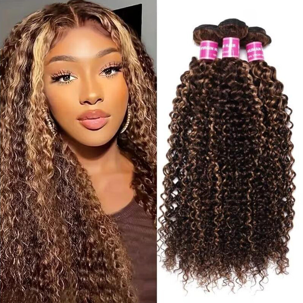 Indian Ombre Highlight Human Hair Extensions Bundles - Curly Blonde Weaves