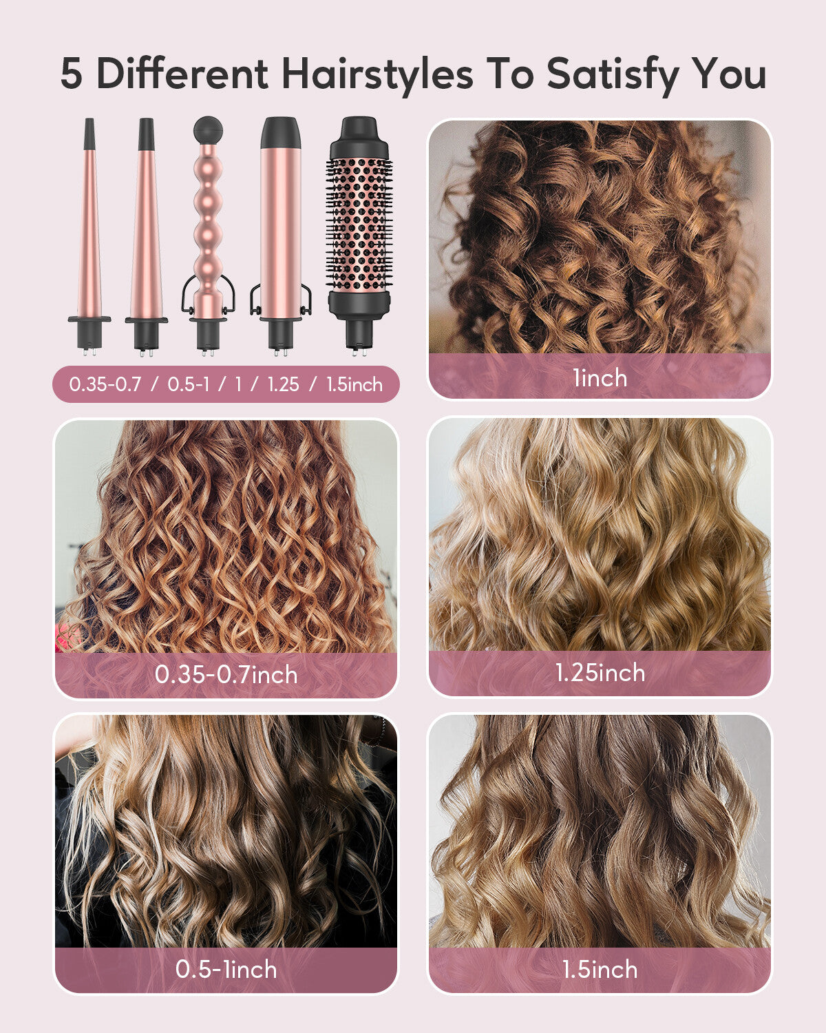 5-in-1 Curling Wand Set with Interchangeable Ceramic Barrels for Hair Styling
