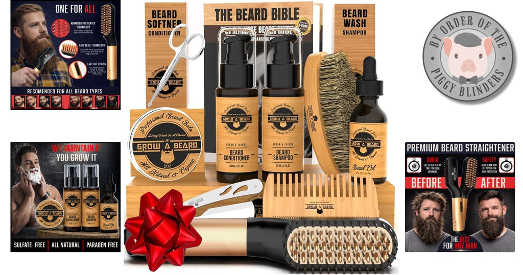 Professional Beard Straightening Kit with Bamboo Tools & Scissors