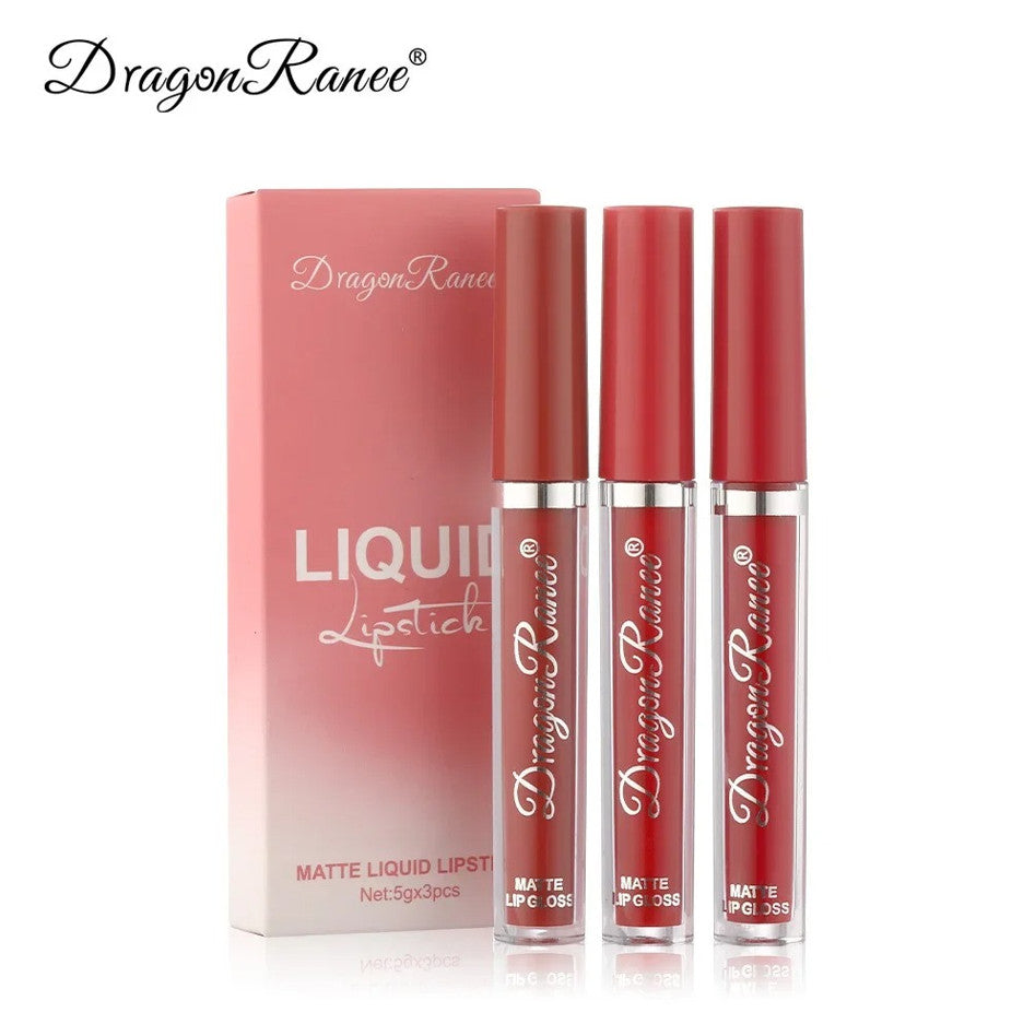 3Pcs Waterproof Matte Lipstick Set Long Lasting Lip Color Makeup