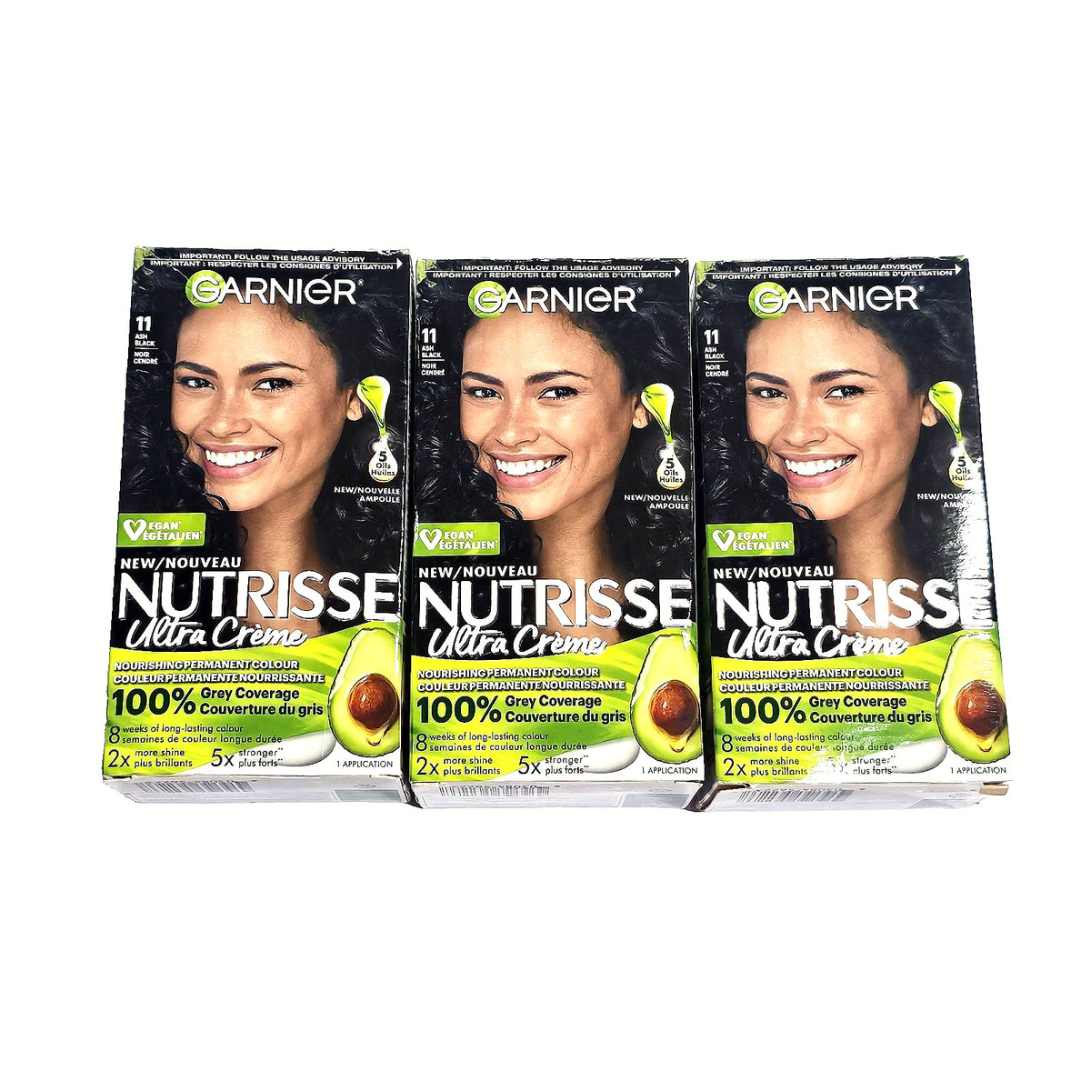 Garnier Nutrisse Ultra Creme Hair Color 11 Ash Black 3 Pack with 5 Oils